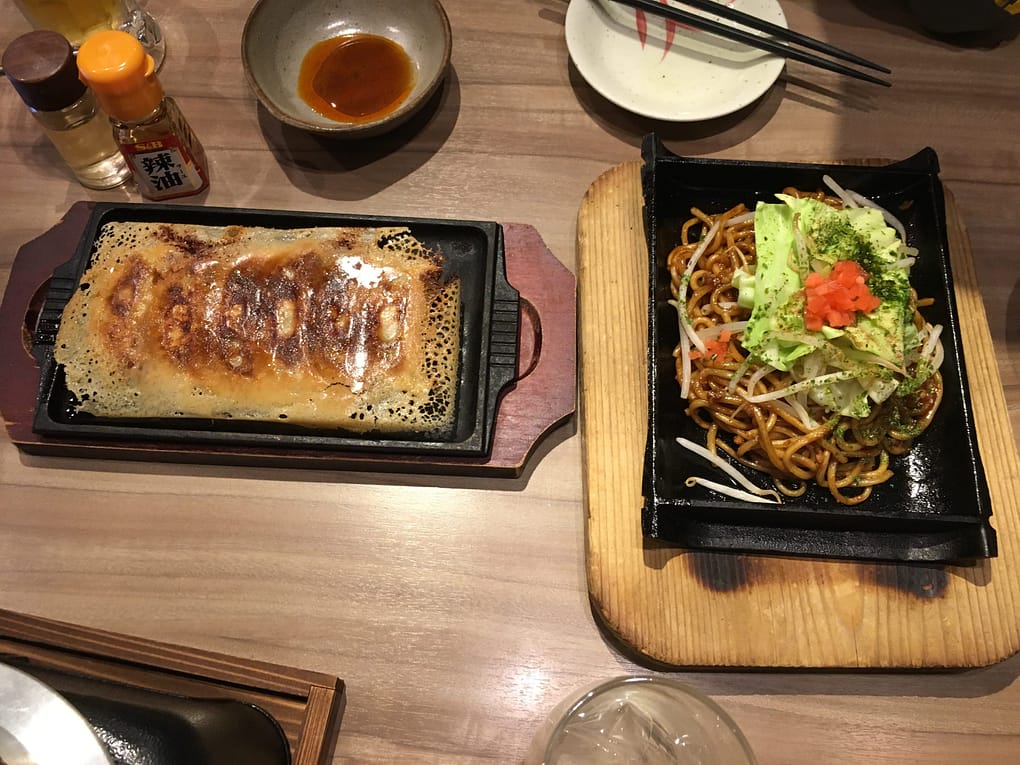 Japanese gyoza and noodles