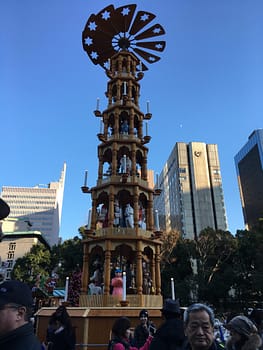 A large wooden Christmas tree