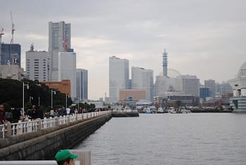 A view down the length of the park towards downtown Yokohama