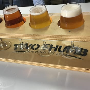 A flight of four beers