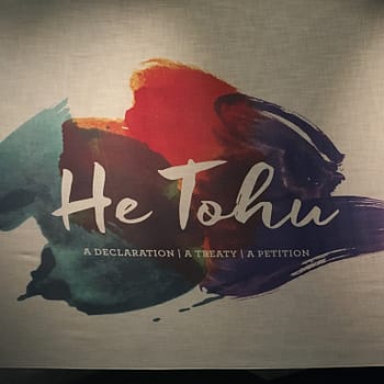 He Tohu exhibit sign, spring 2019