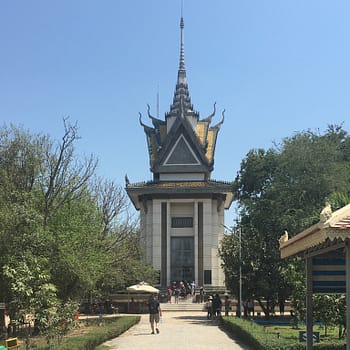 The memorial building at the center of the killing fields in Phnom Penh
