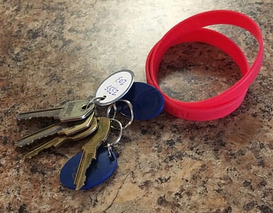 Keys sit on a kitchen counter during moving day