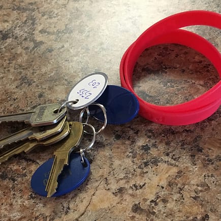 Keys sit on a kitchen counter during moving day