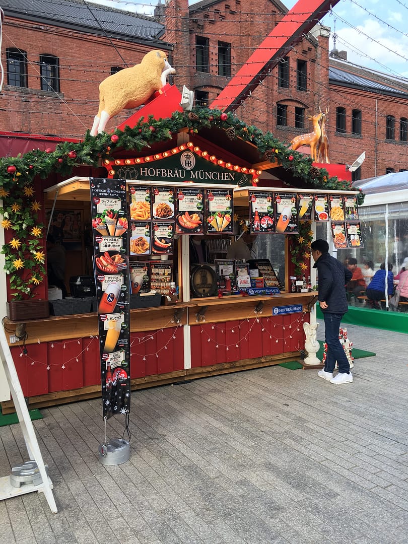 A stall of German food at the Christmas Market
